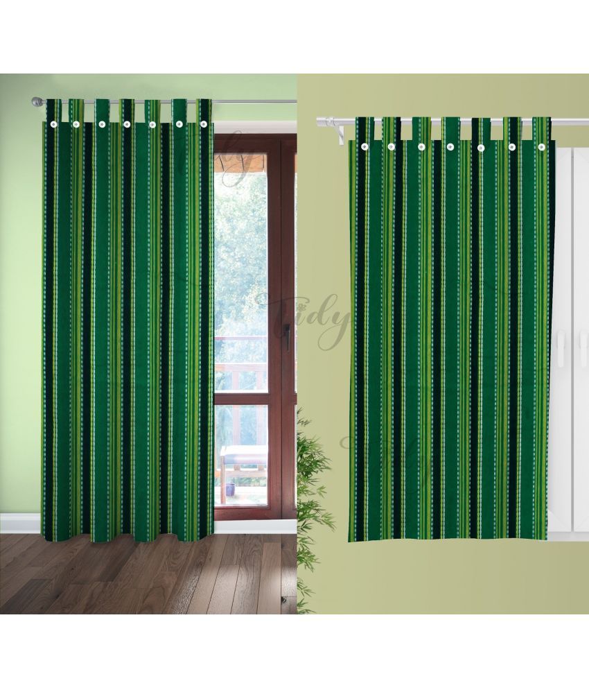     			Tidy Vertical Striped Room Darkening Loop Curtain 6.5 ft ( Pack of 2 ) - Green