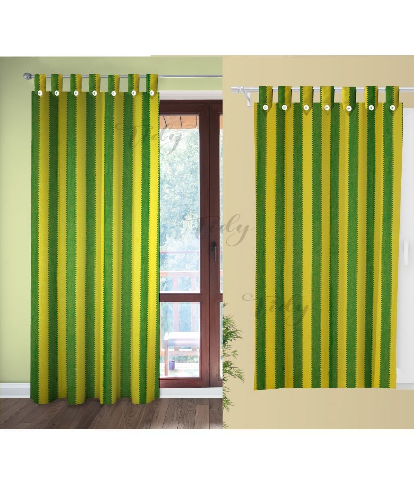     			Tidy Vertical Striped Room Darkening Loop Curtain 6.5 ft ( Pack of 2 ) - Yellow