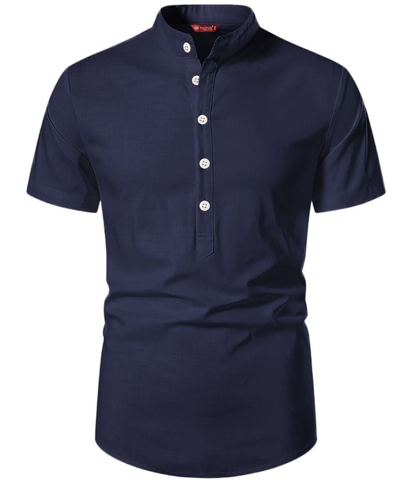     			Yugnik Navy Blue Cotton Men's Regular Kurta ( Pack of 1 )