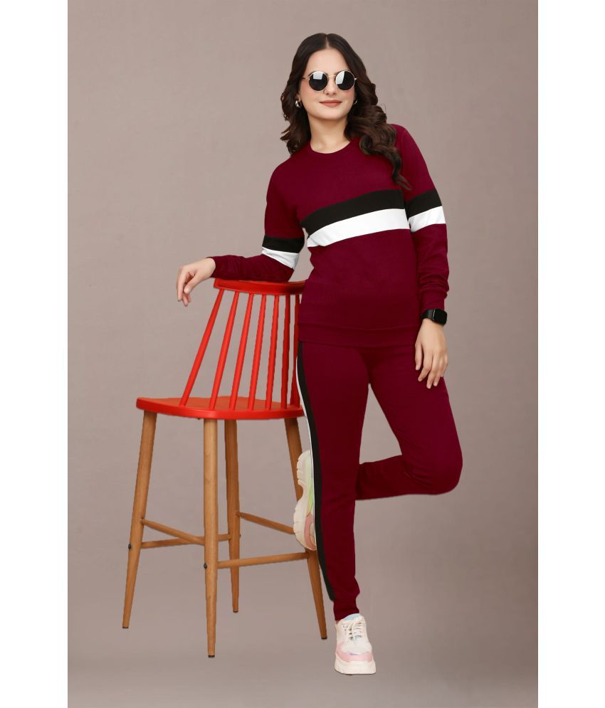     			DTR FASHION Maroon Cotton Blend Colorblock Tracksuit - Pack of 1