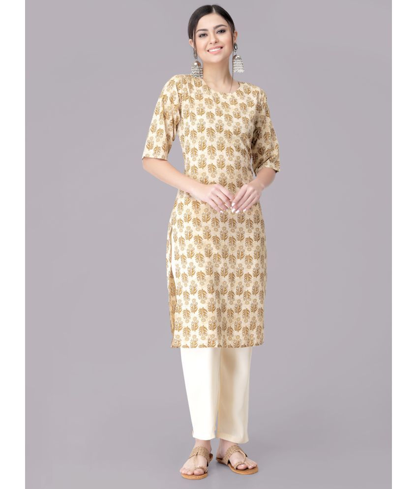     			Ethnicbasket Crepe Printed Kurti With Pants Women's Stitched Salwar Suit - Beige ( Pack of 1 )