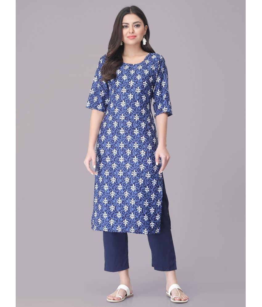     			Ethnicbasket Crepe Printed Kurti With Pants Women's Stitched Salwar Suit - Blue ( Pack of 1 )