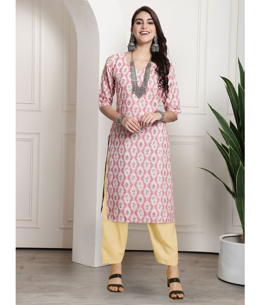     			Ethnicbasket Crepe Printed Kurti With Pants Women's Stitched Salwar Suit - Peach ( Pack of 1 )