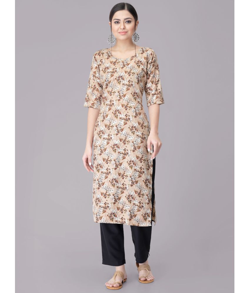     			Ethnicbasket Crepe Printed Kurti With Pants Women's Stitched Salwar Suit - Beige ( Pack of 1 )