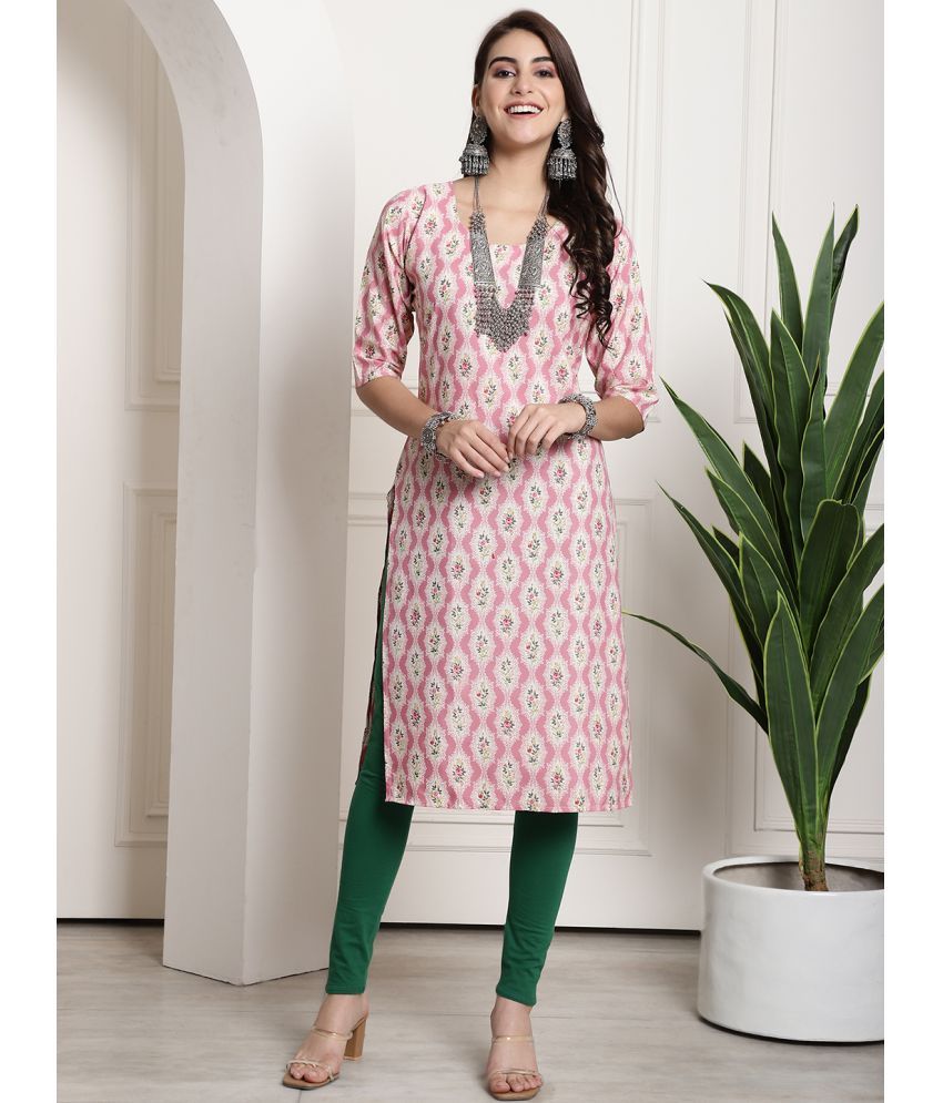     			Ethnicbasket Pack of 1 Crepe Printed Straight Women's Kurti - ( Pink )