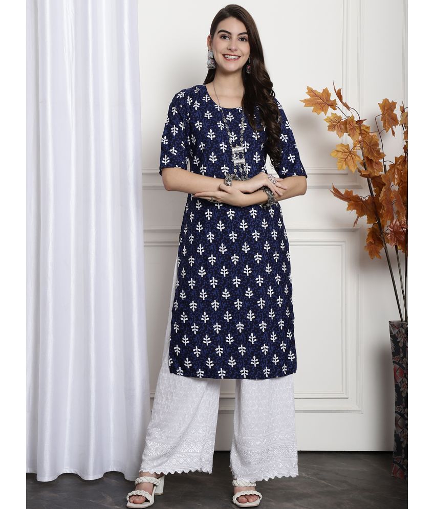     			Ethnicbasket Pack of 1 Crepe Printed Straight Women's Kurti - ( Navy Blue )