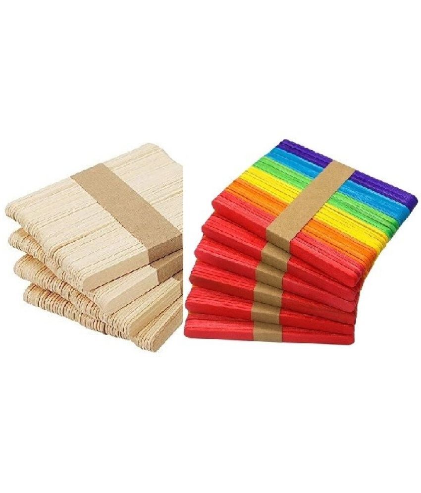     			Freedy 400 Sticks(200 Colored and 200 Plain) Sticks Natural Wooden ice Cream Sticks for School Projects