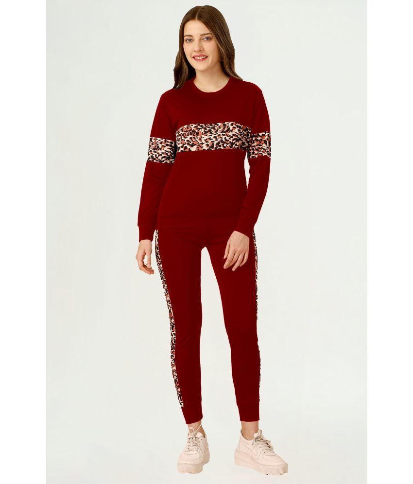     			INFRIM Maroon Cotton Blend Applique Tracksuit - Pack of 1