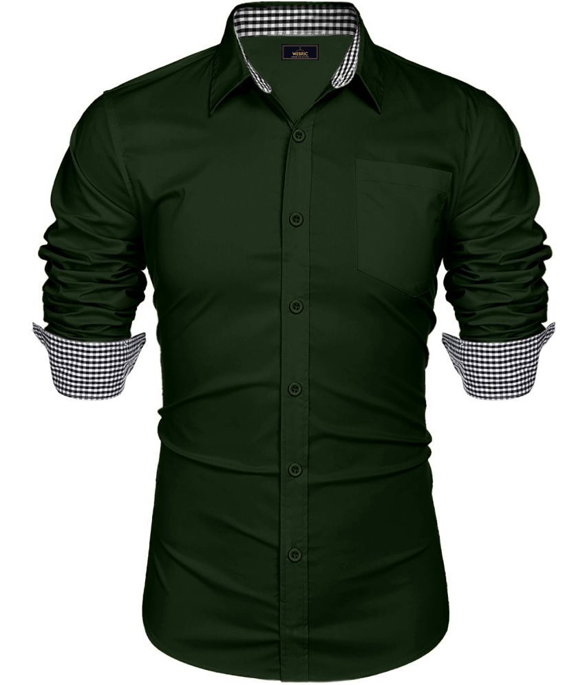     			WEBRIC Cotton Blend Regular Fit Solids Full Sleeves Men's Casual Shirt - Green ( Pack of 1 )