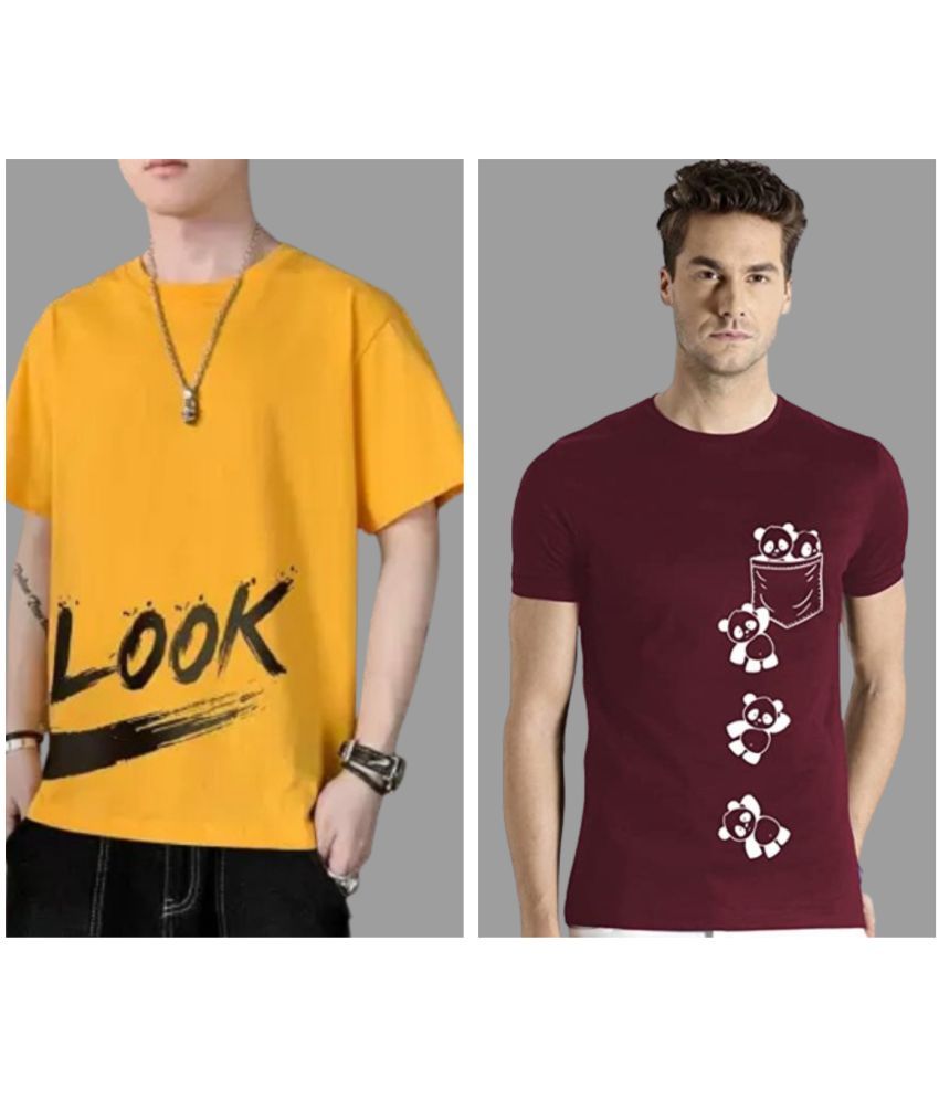     			attitude start of fashion Polyester Regular Fit Printed Half Sleeves Men's Round T-Shirt - Maroon ( Pack of 2 )