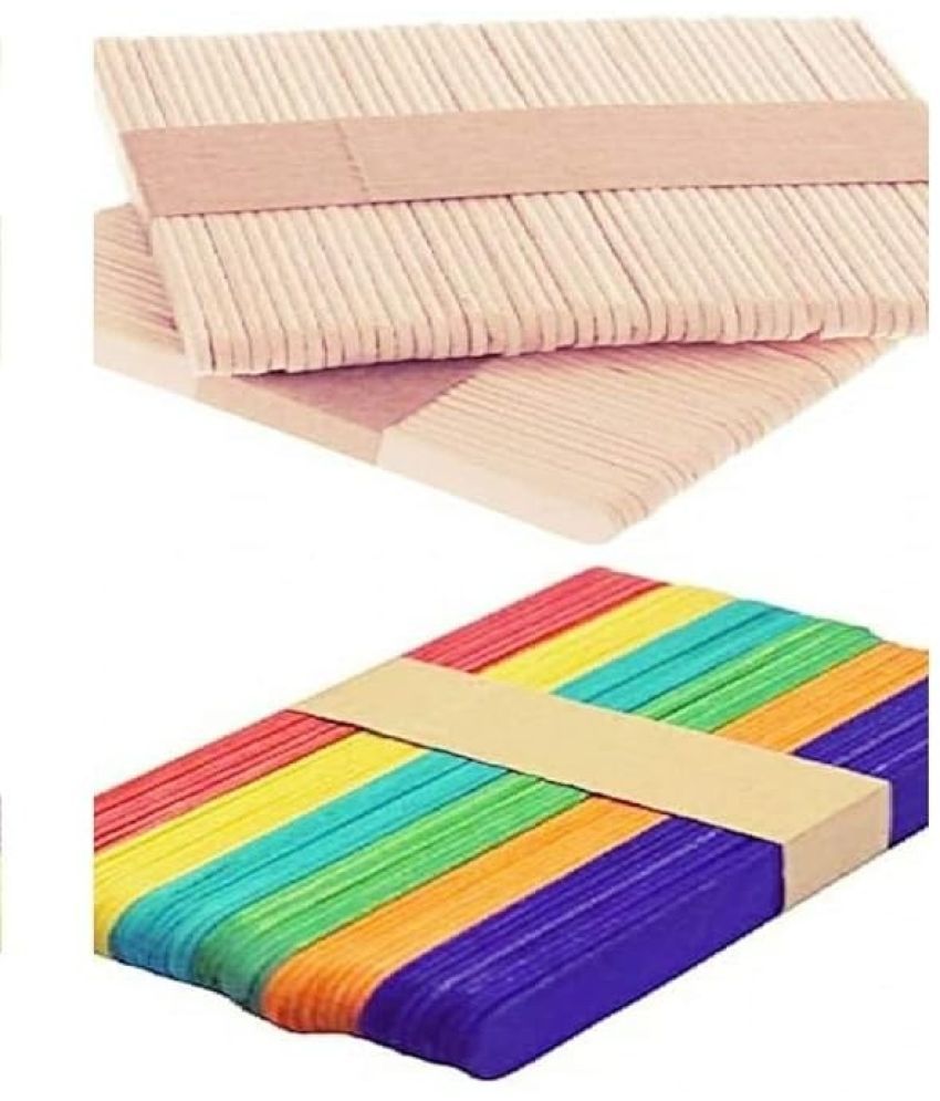     			freedy 100 Sticks(50 Colored and 50 Plain) Sticks Natural Wooden ice Cream Sticks for School Projects