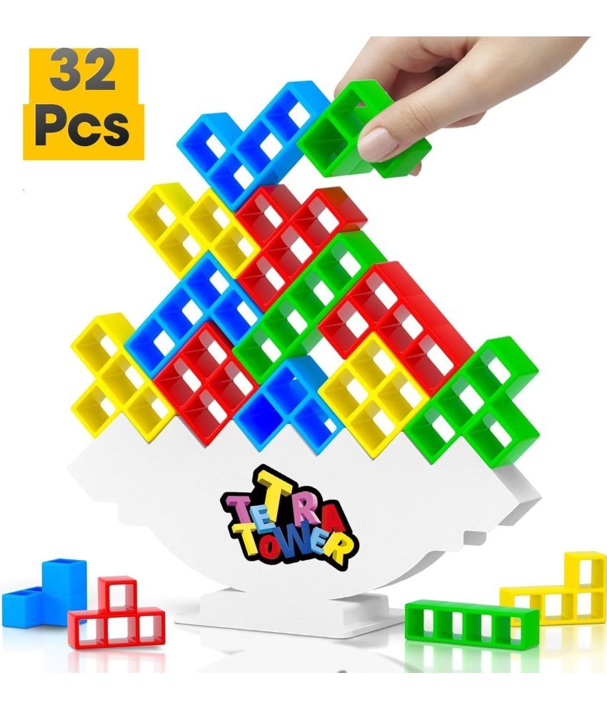     			32 Pcs Tetra Tower Balance Stacking Attack Block Game, Tetris Swing Terra Tower, Family Board Games for Kids & Adults, Team Building Parties Travel Toy