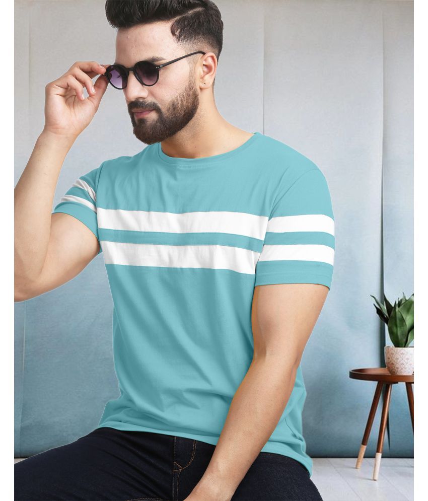     			AOOSH Cotton Blend Regular Fit Colorblock Half Sleeves Men's Round T-Shirt - Aqua Blue ( Pack of 1 )