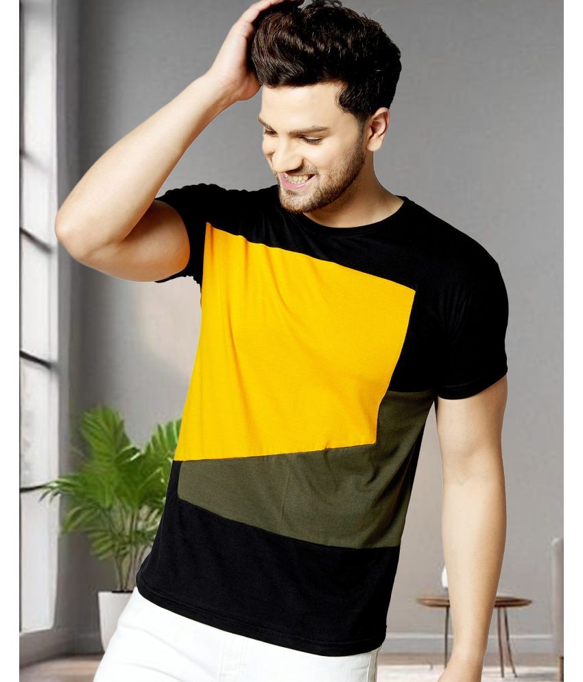     			AOOSH Cotton Blend Regular Fit Colorblock Half Sleeves Men's Round T-Shirt - Black ( Pack of 1 )