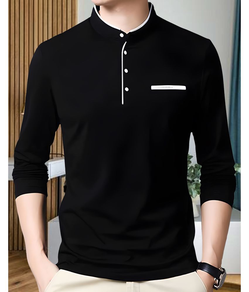     			AOOSH Cotton Blend Regular Fit Solid Full Sleeves Men's Mandarin Collar T-Shirt - Black ( Pack of 1 )