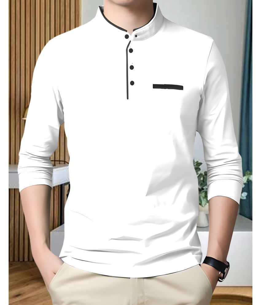     			AOOSH Cotton Blend Regular Fit Solid Full Sleeves Men's Mandarin Collar T-Shirt - White ( Pack of 1 )