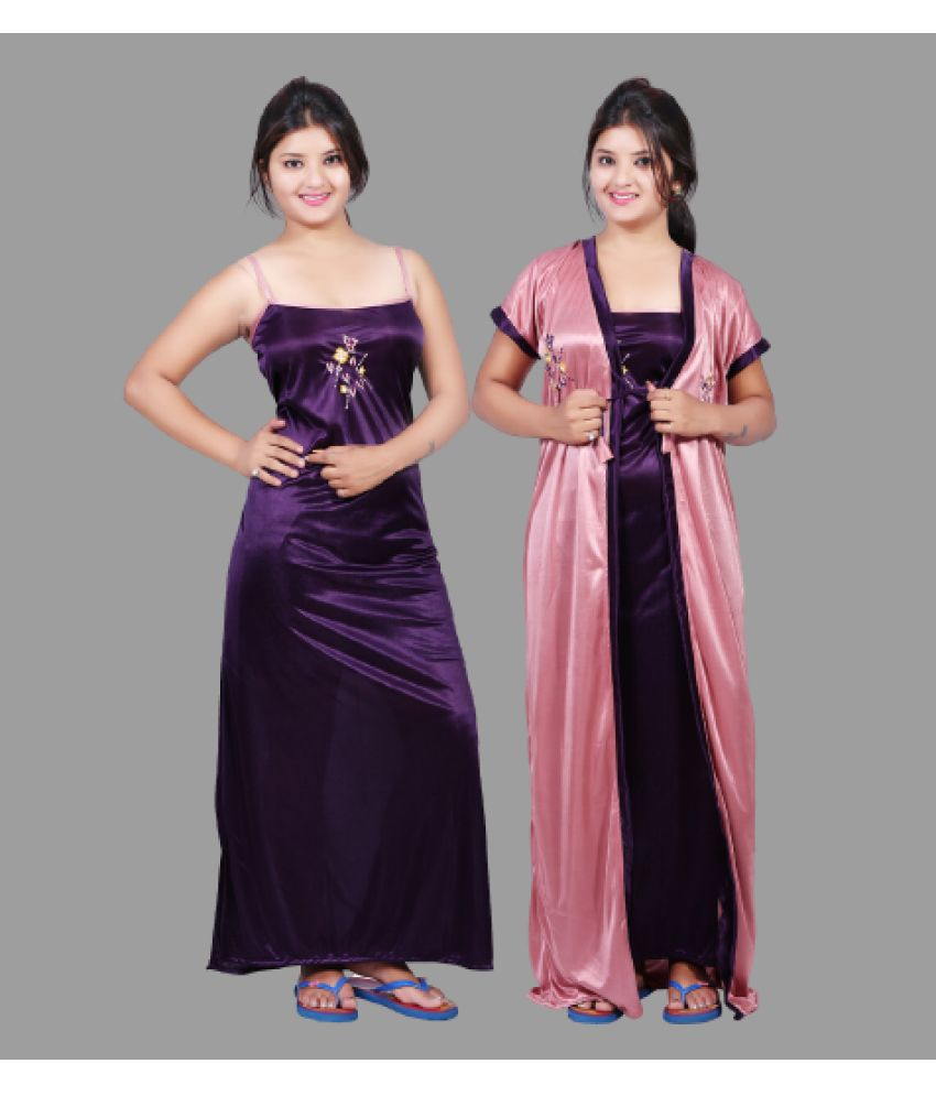     			BAILEY SELLS Pink Satin Women's Nightwear Nighty & Night Gowns ( Pack of 2 )