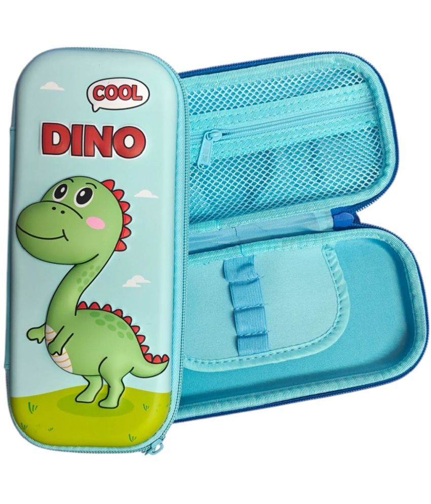     			Cute Dinosaur Theme Hardtop Pencil Case with Multiple Storage School Pencil Pen Pouch Sky Blue Dino