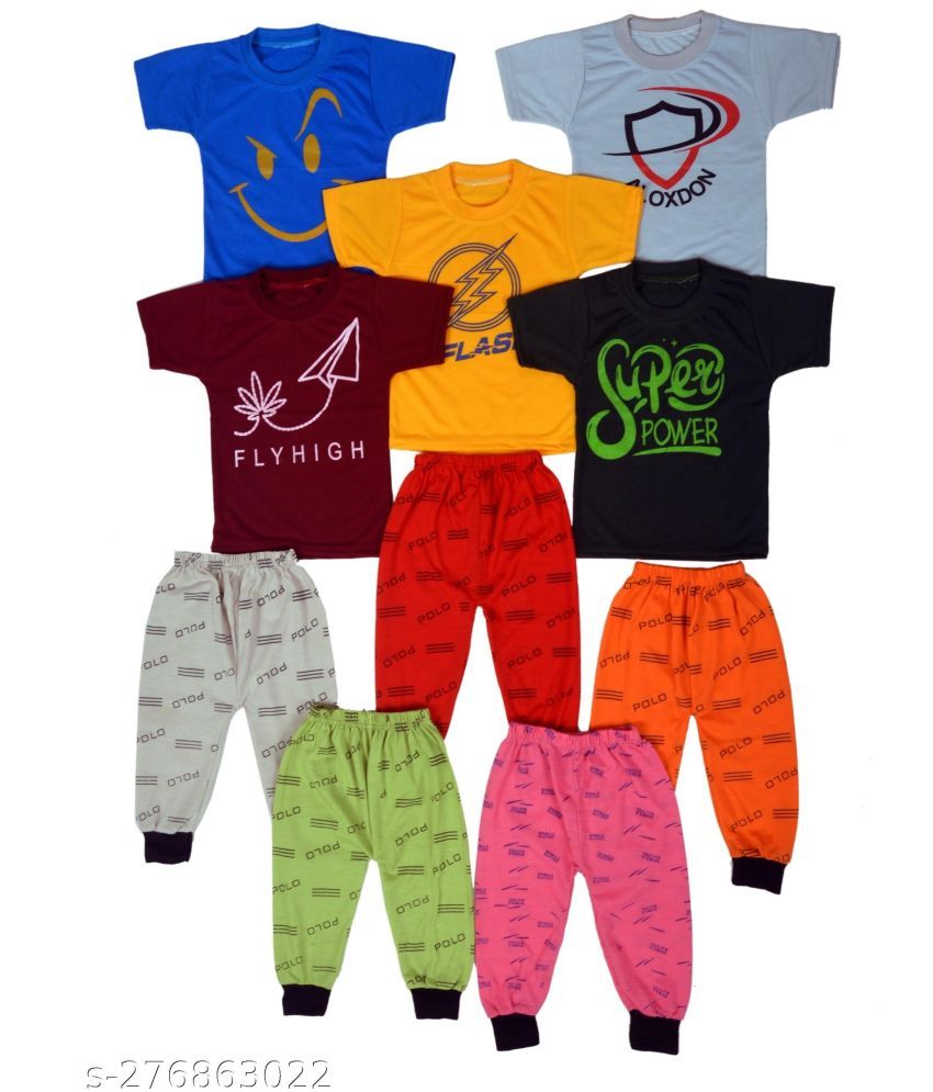     			DIAMOND EXPORTER Pack of 5 Baby Boys Cotton Blend T-Shirts & Pants Set ( Multicolor )