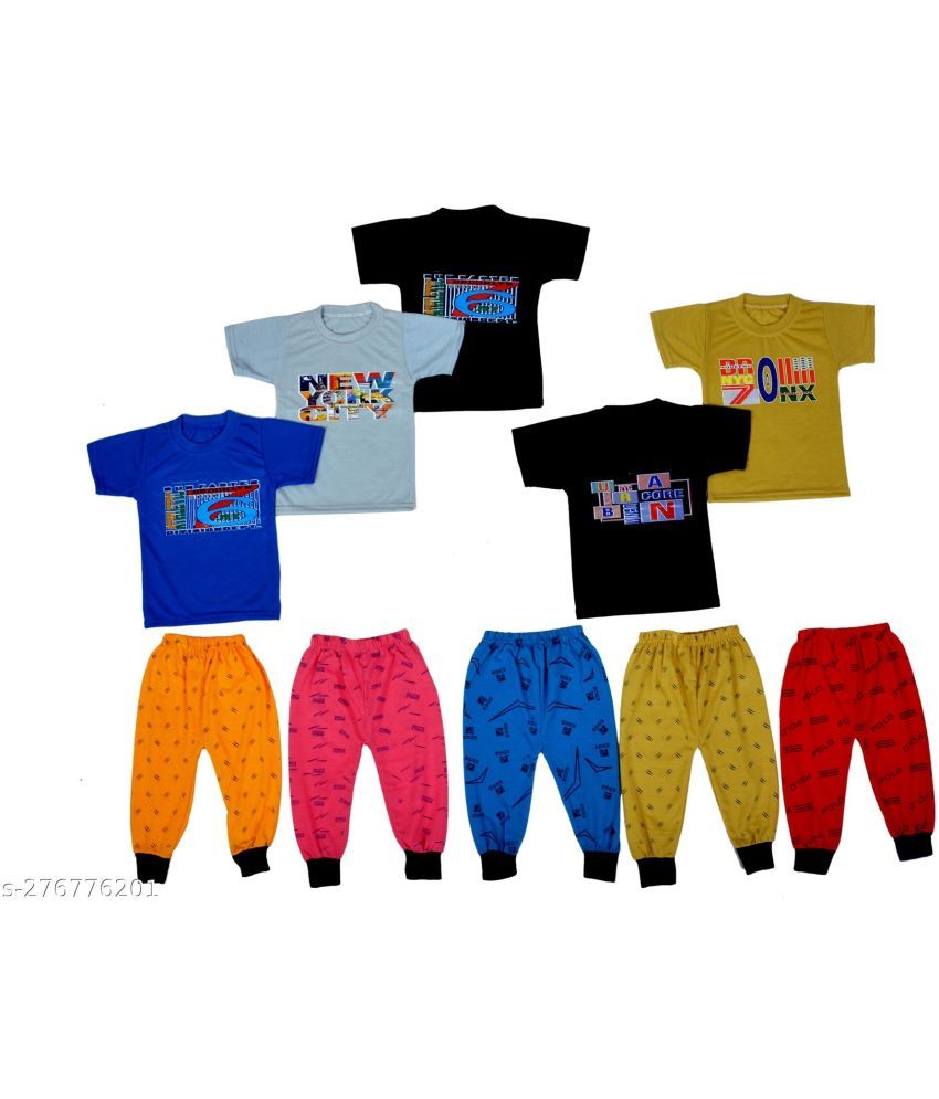     			DIAMOND EXPORTER Pack of 5 Baby Boys Cotton Blend T-Shirts & Pants Set ( Multicolor )