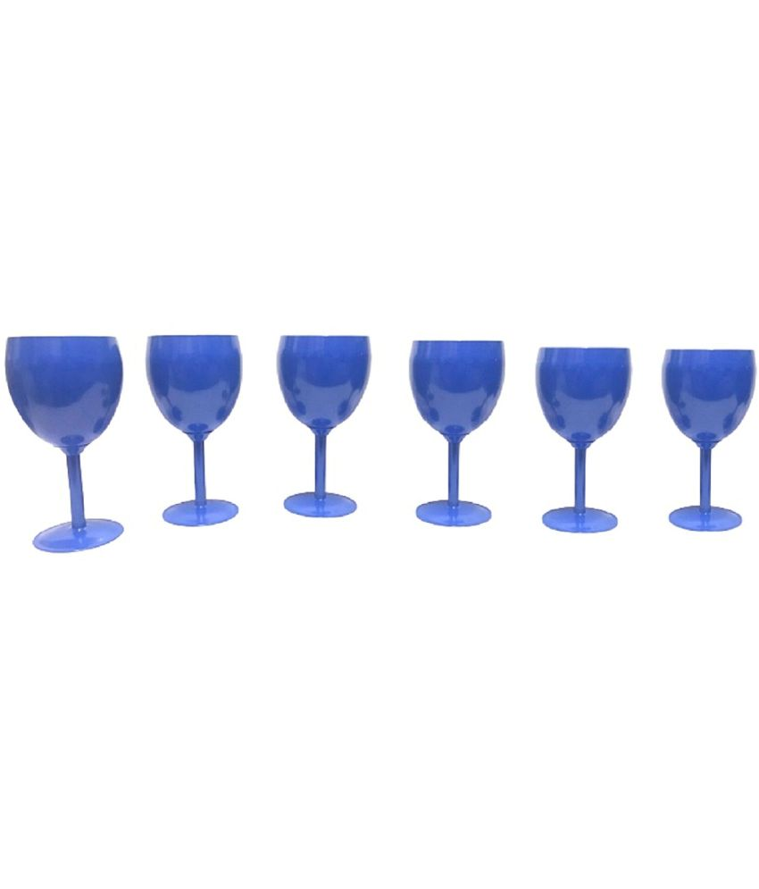     			Dynore Goblet Glass Set Steel Wine Glasses 250 ml ( Pack of 6 ) Navy Blue