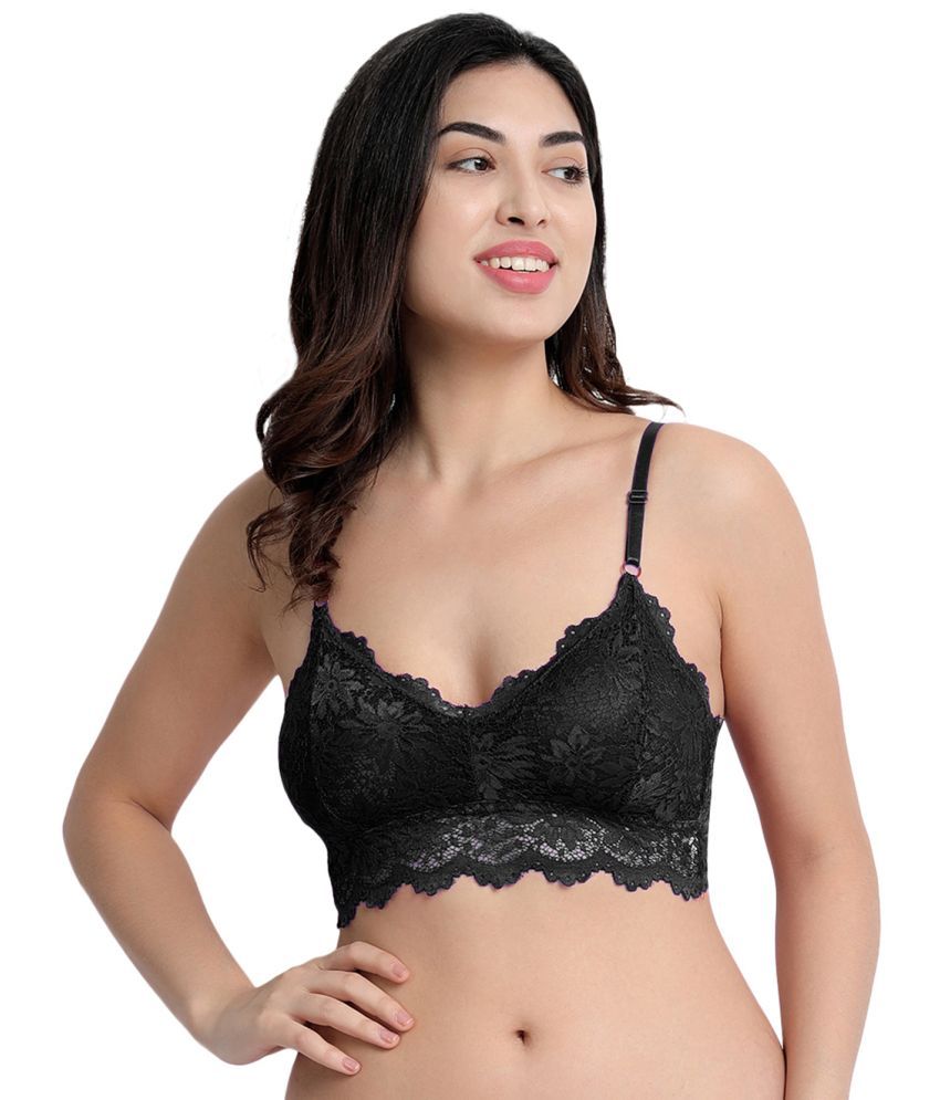     			Flenzy Pack of 1 Lace Lightly Padded Bralette Bra For Women ( Black )