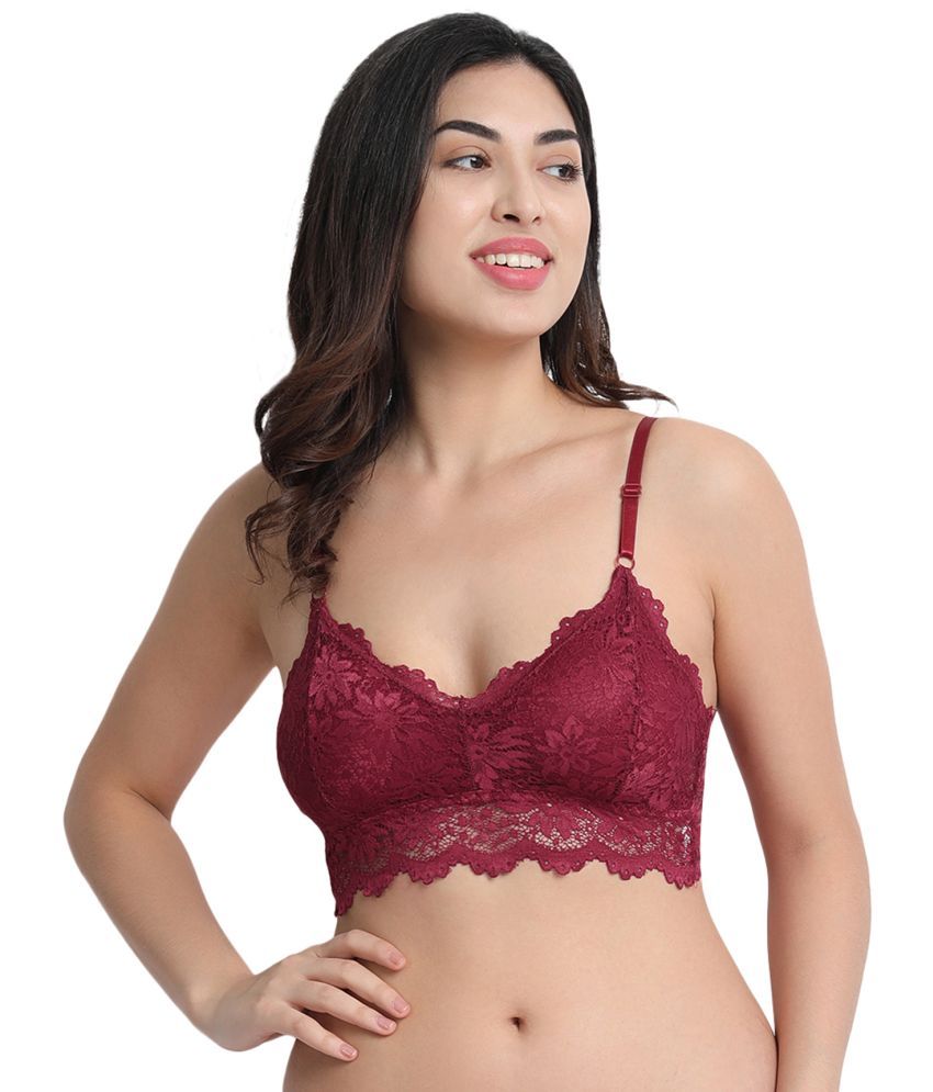     			Flenzy Pack of 1 Lace Lightly Padded Bralette Bra For Women ( Maroon )