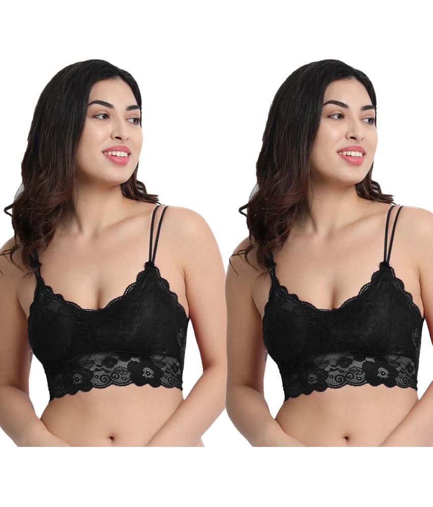     			Flenzy Pack of 2 Lace Removable Padding Bralette Bra For Women ( Black )