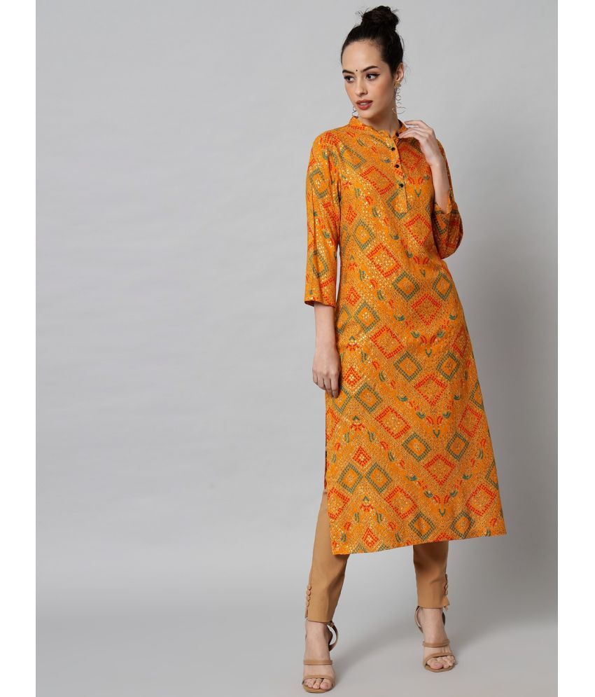     			Kulfi Viscose Rayon Printed Midi Women's A-line Dress - Yellow ( Pack of 1 )