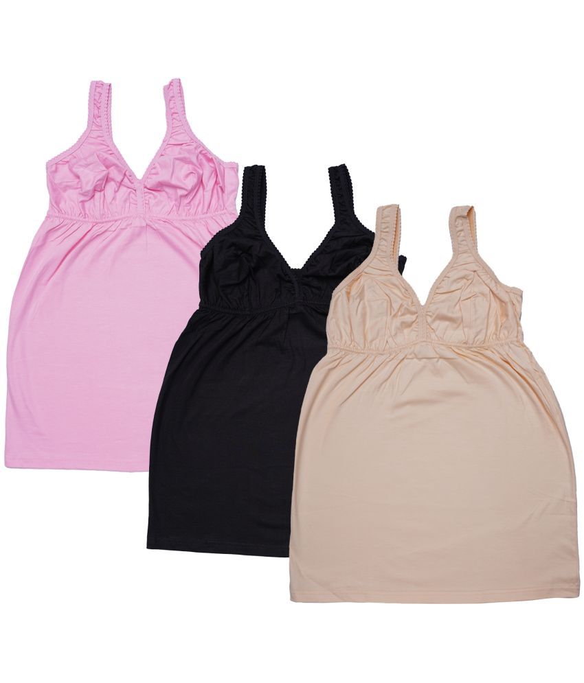     			MYLSA Pack of 3 Camisole With Bra Cotton Camisoles ( Black )