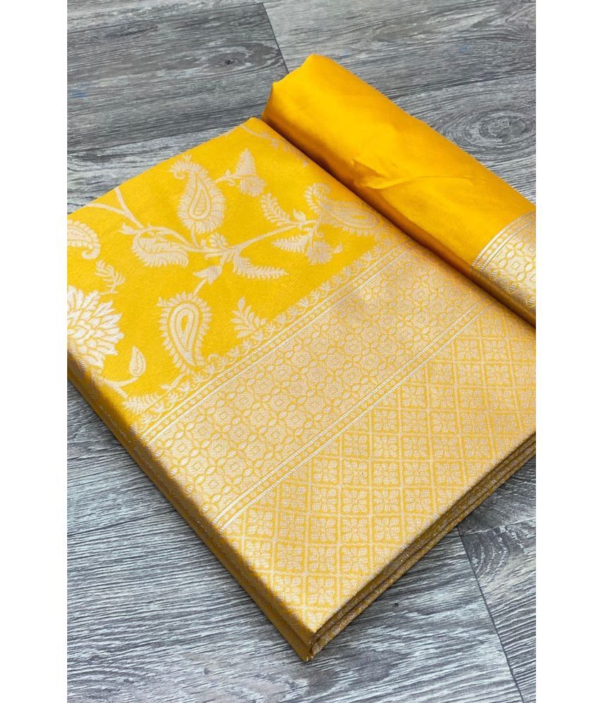     			SAREEKART FAB Pack of 1 Kanjivaram Silk Self Design Saree With Blouse Piece ( Yellow )