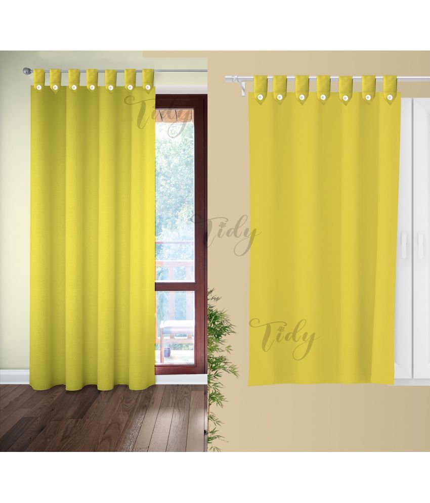     			Tidy Solid Room Darkening Loop Curtain 6.5 ft ( Pack of 2 ) - Yellow