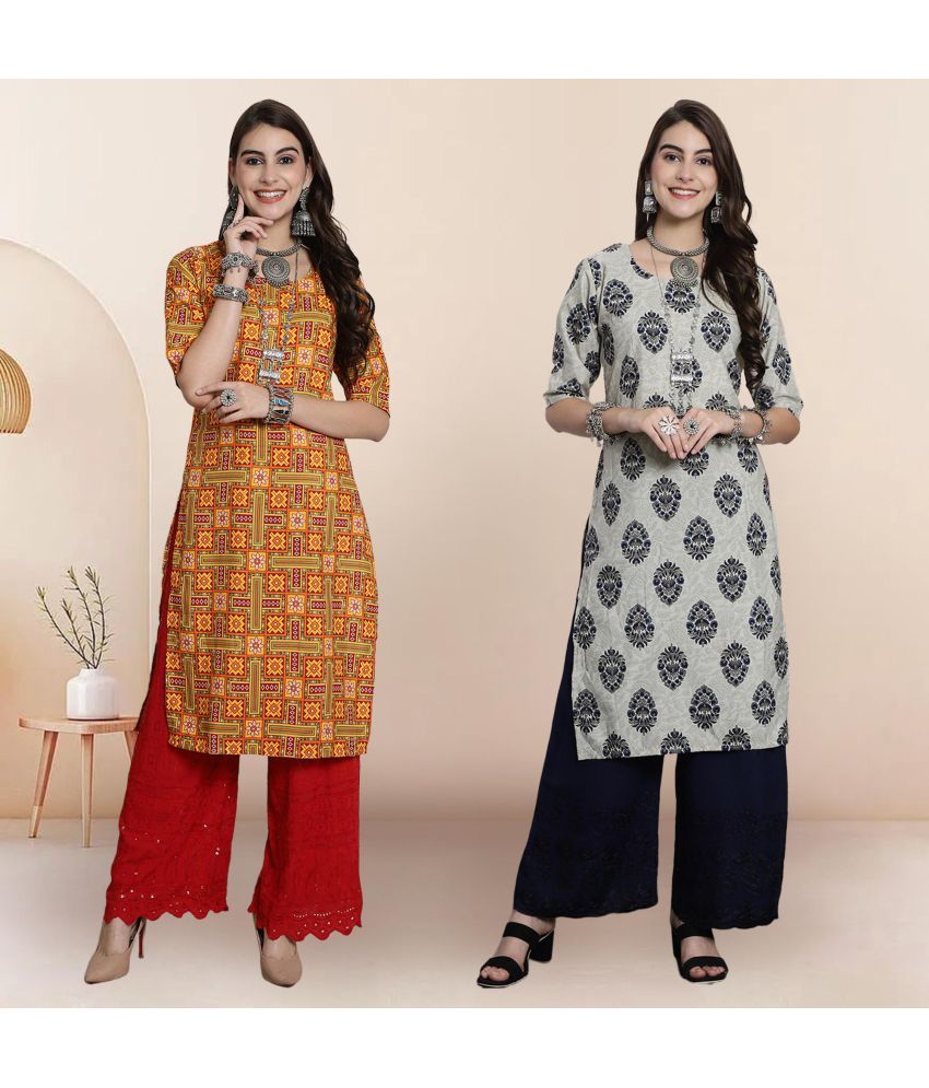     			1 Stop Fashion Pack of 2 Crepe Printed Straight Women's Kurti - ( Multicolor3 )