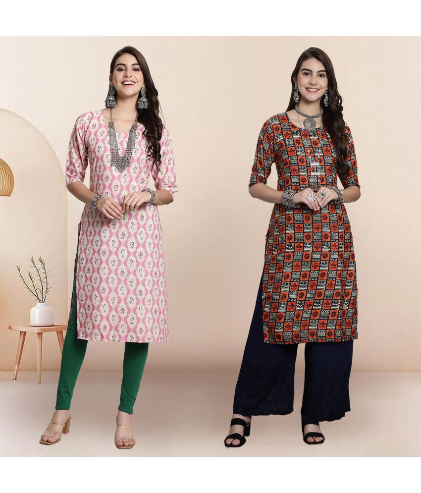     			1 Stop Fashion Pack of 2 Crepe Printed Straight Women's Kurti - ( Multicolor1 )