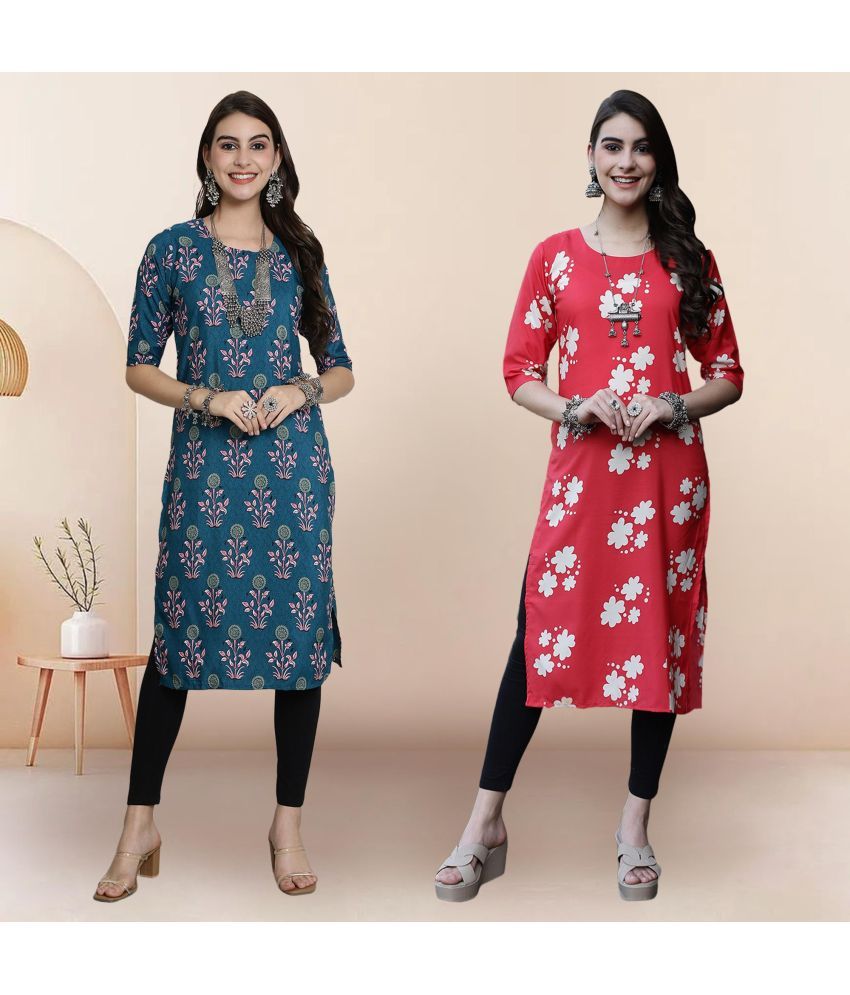     			1 Stop Fashion Pack of 2 Crepe Printed Straight Women's Kurti - ( Multicoloured )