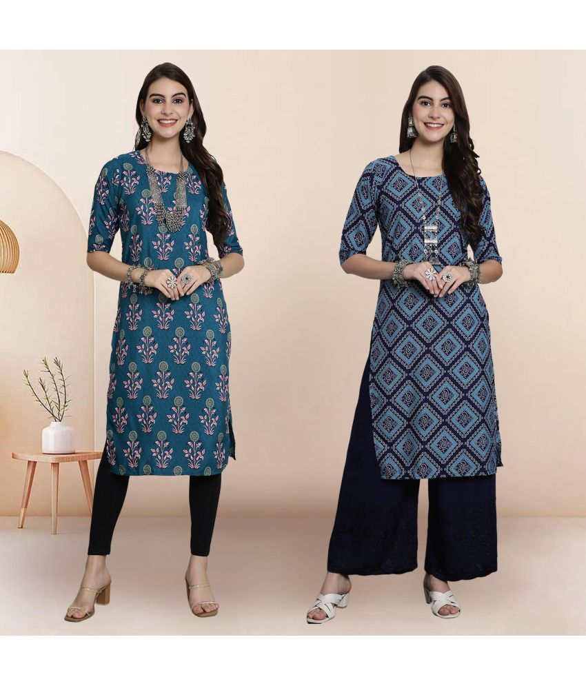     			1 Stop Fashion Pack of 2 Crepe Printed Straight Women's Kurti - ( Multicolor1 )