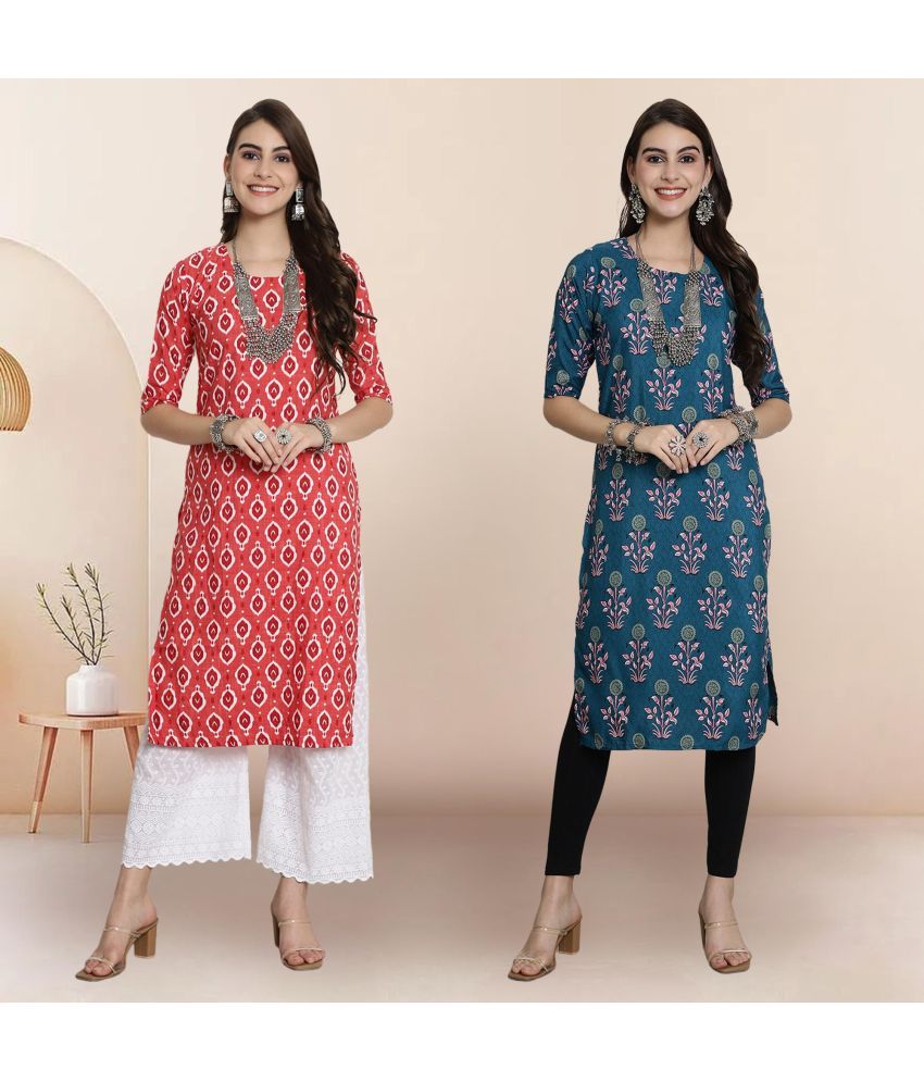     			1 Stop Fashion Pack of 2 Crepe Printed Straight Women's Kurti - ( Multicolor4 )