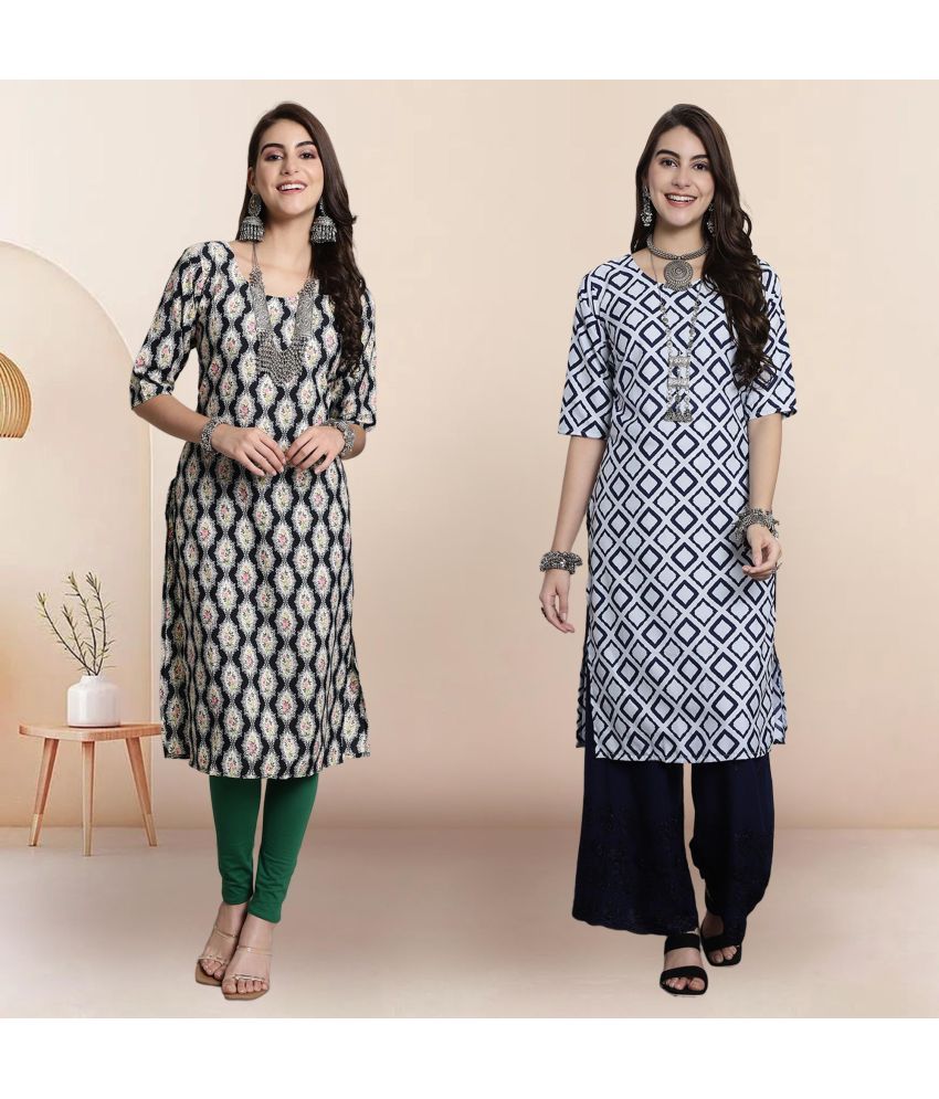     			1 Stop Fashion Pack of 2 Crepe Printed Straight Women's Kurti - ( Multicolor2 )