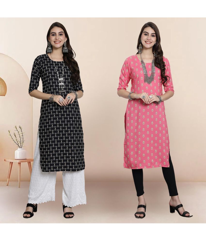     			1 Stop Fashion Pack of 2 Crepe Printed Straight Women's Kurti - ( Multicolor3 )