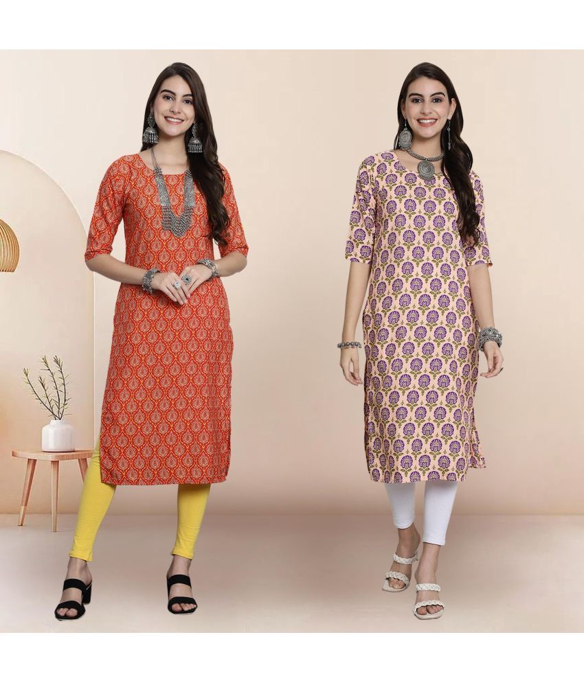     			1 Stop Fashion Pack of 2 Crepe Printed Straight Women's Kurti - ( Multicoloured )