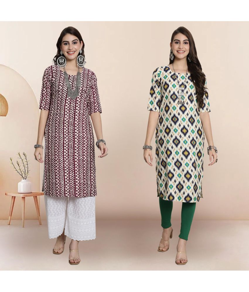     			1 Stop Fashion Pack of 2 Crepe Printed Straight Women's Kurti - ( Multicolor4 )