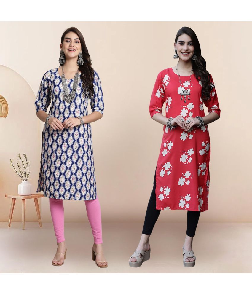     			1 Stop Fashion Pack of 2 Crepe Printed Straight Women's Kurti - ( Multicolor1 )