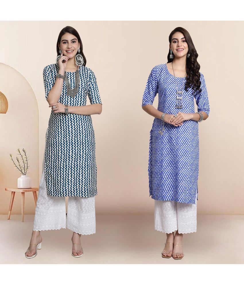     			1 Stop Fashion Pack of 2 Crepe Printed Straight Women's Kurti - ( Multicolor3 )