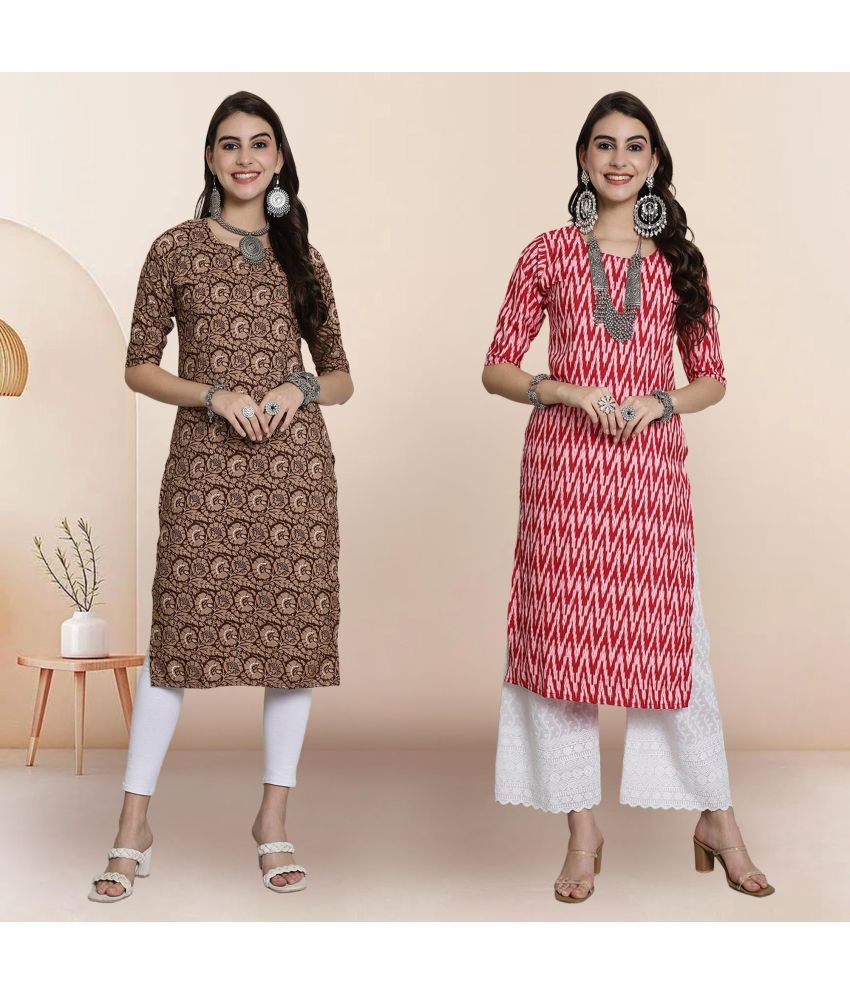     			1 Stop Fashion Pack of 2 Crepe Printed Straight Women's Kurti - ( Multicolor2 )