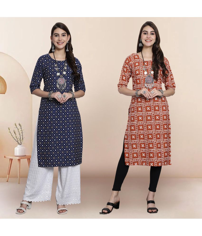     			1 Stop Fashion Pack of 2 Crepe Printed Straight Women's Kurti - ( Multicolor3 )