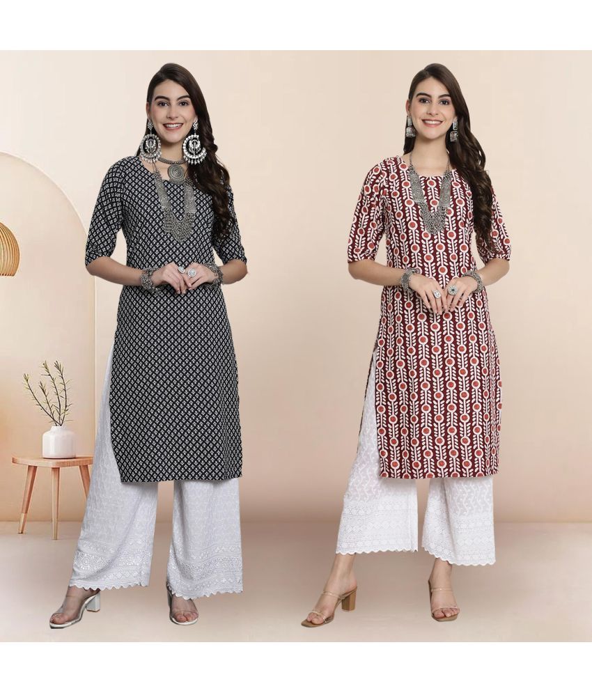     			1 Stop Fashion Pack of 2 Crepe Printed Straight Women's Kurti - ( Multicolor3 )