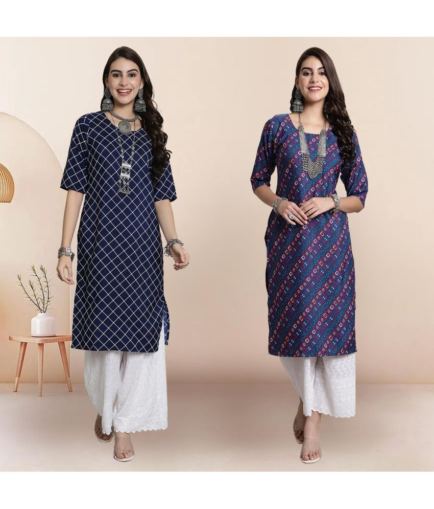     			1 Stop Fashion Pack of 2 Crepe Checks Straight Women's Kurti - ( Multicolor4 )