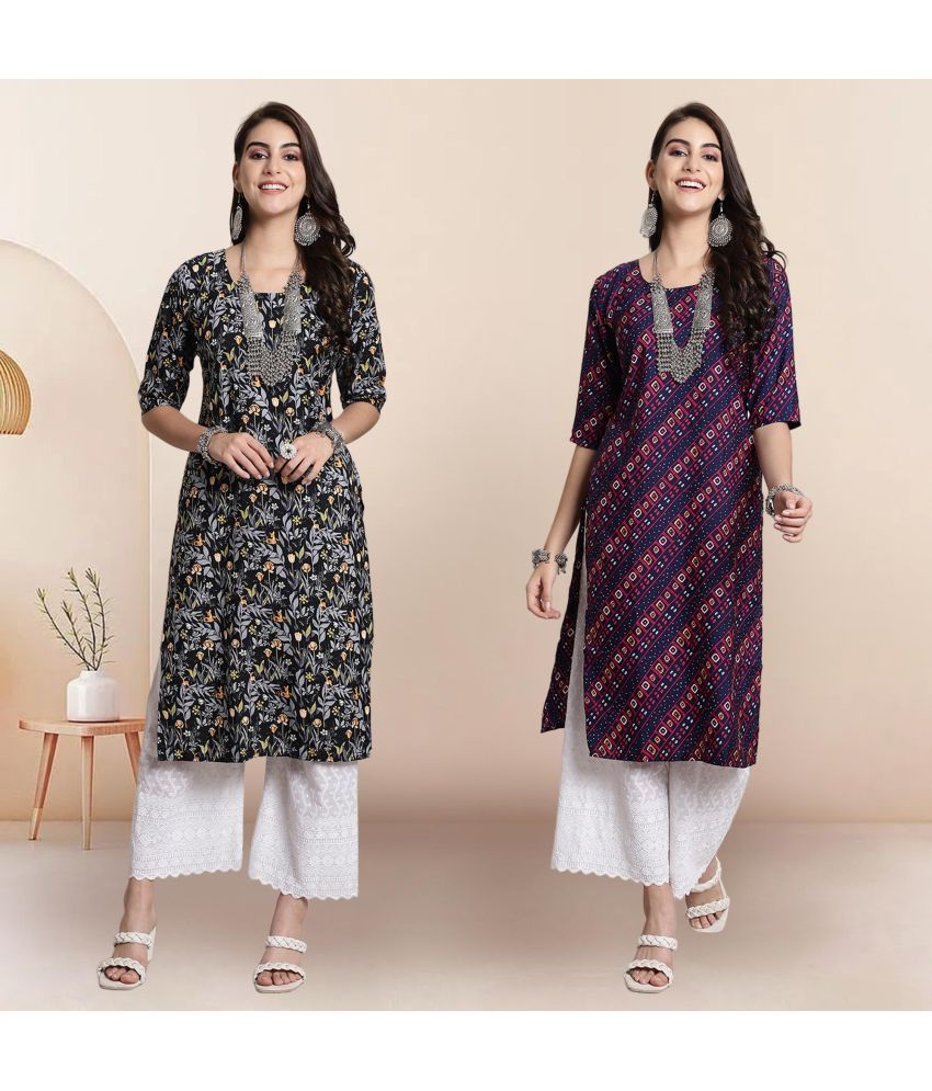     			1 Stop Fashion Pack of 2 Crepe Printed Straight Women's Kurti - ( Multicolor1 )