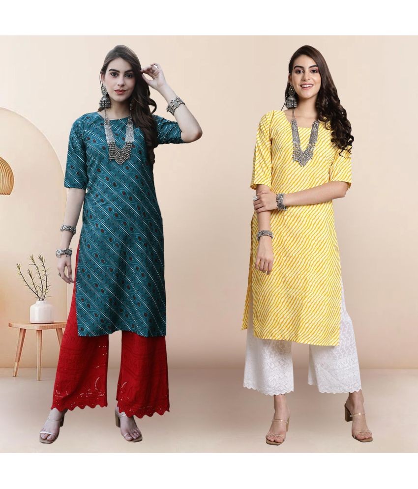     			1 Stop Fashion Pack of 2 Crepe Printed Straight Women's Kurti - ( Multicolor1 )