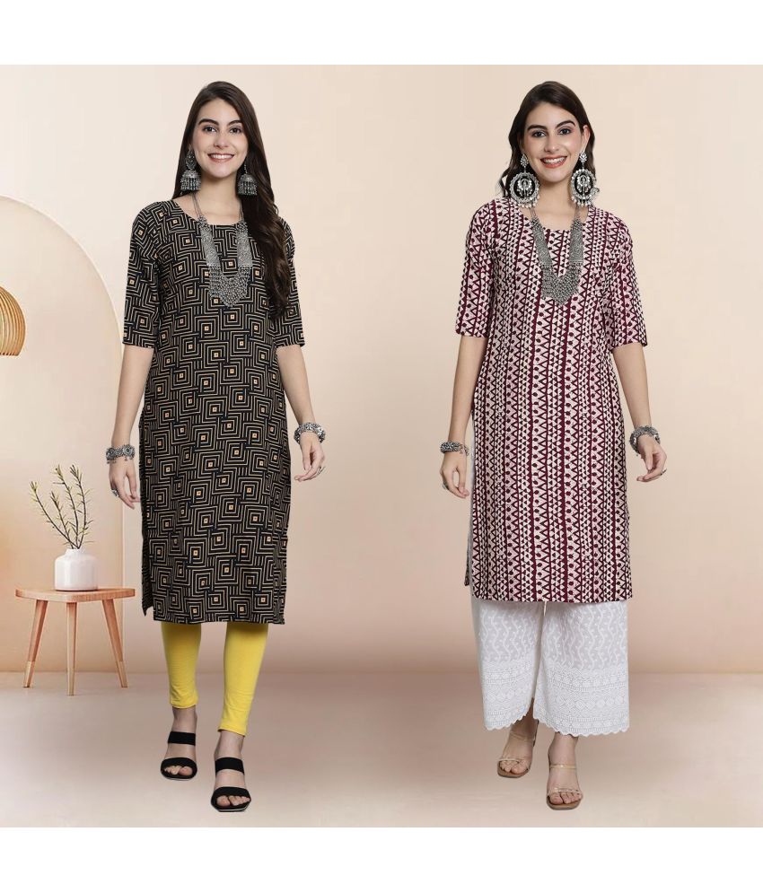     			1 Stop Fashion Pack of 2 Crepe Printed Straight Women's Kurti - ( Multicolor4 )